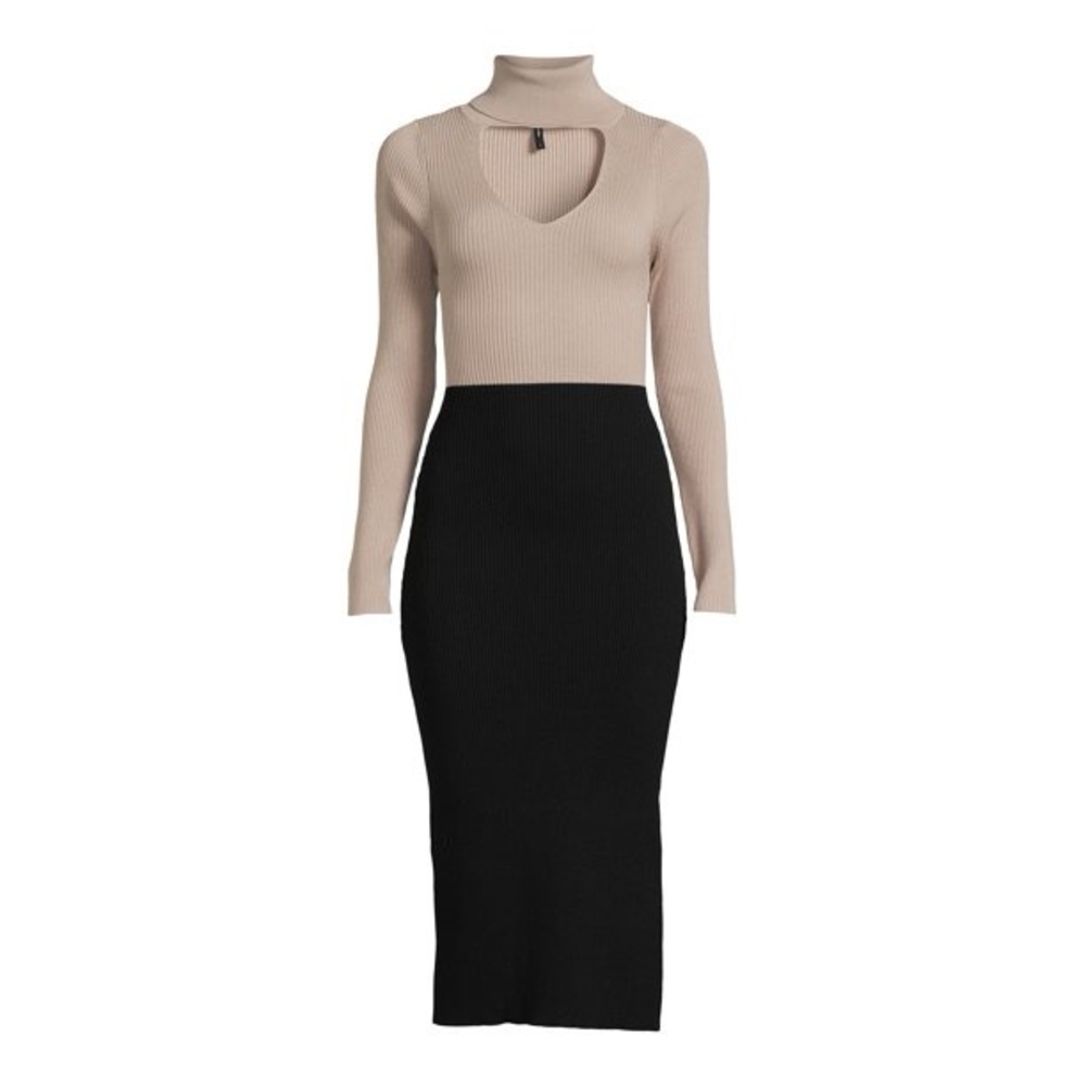BCBG‎ Paris High Neck Front Cut Out Ribbed Bodycon Midi Sweater Dress 16